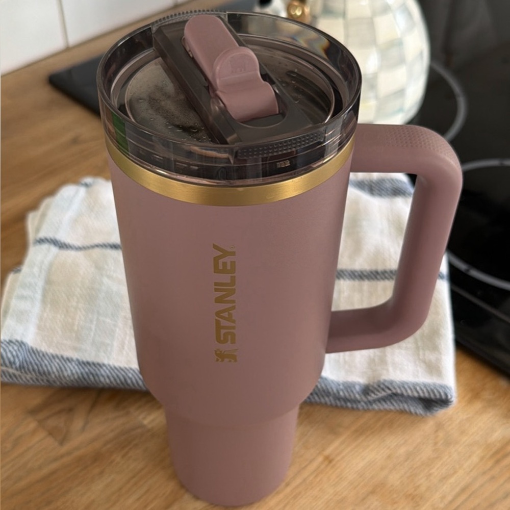 Stanley Pink Tumbler with Gold Trim